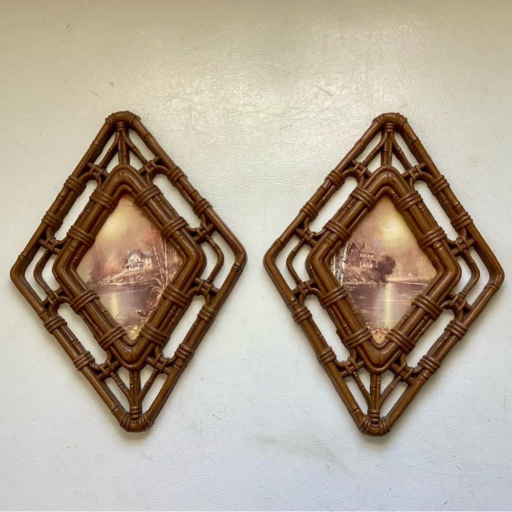 Vintage Homeco Rattan Wall Art Set